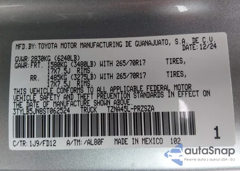 2025 Toyota Tacoma Trd Off Road из США, поврежденный, VIN 3TYLB5JN8ST062524